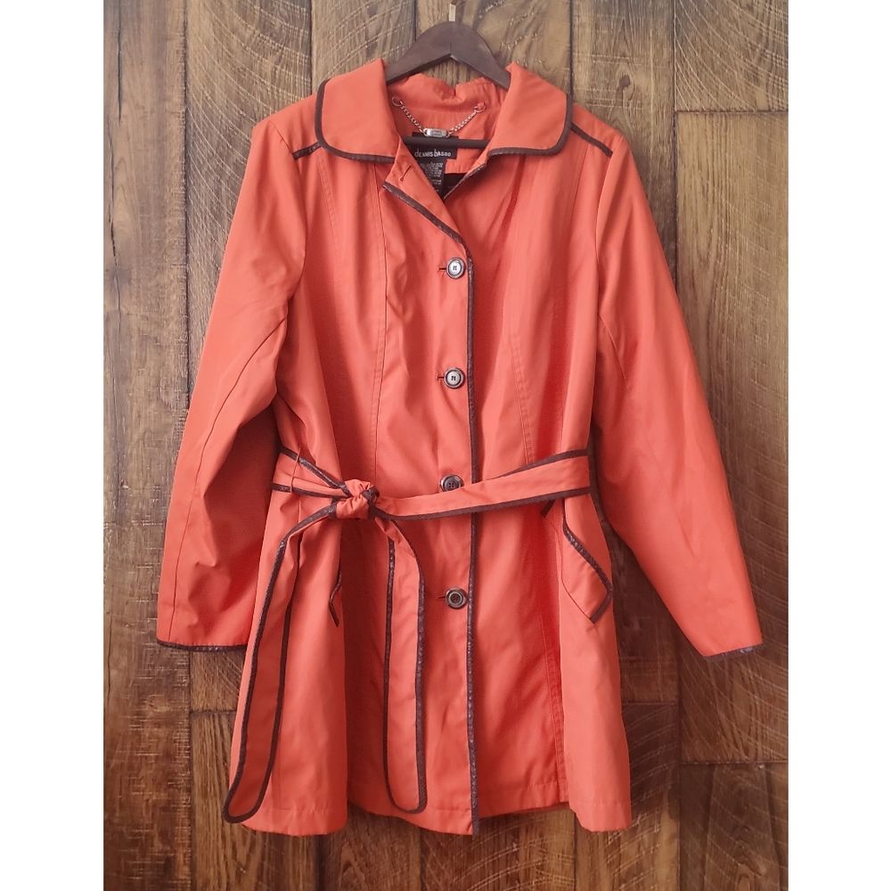 Dennis Basso fleece lined orange brown trim waterproof jacket large